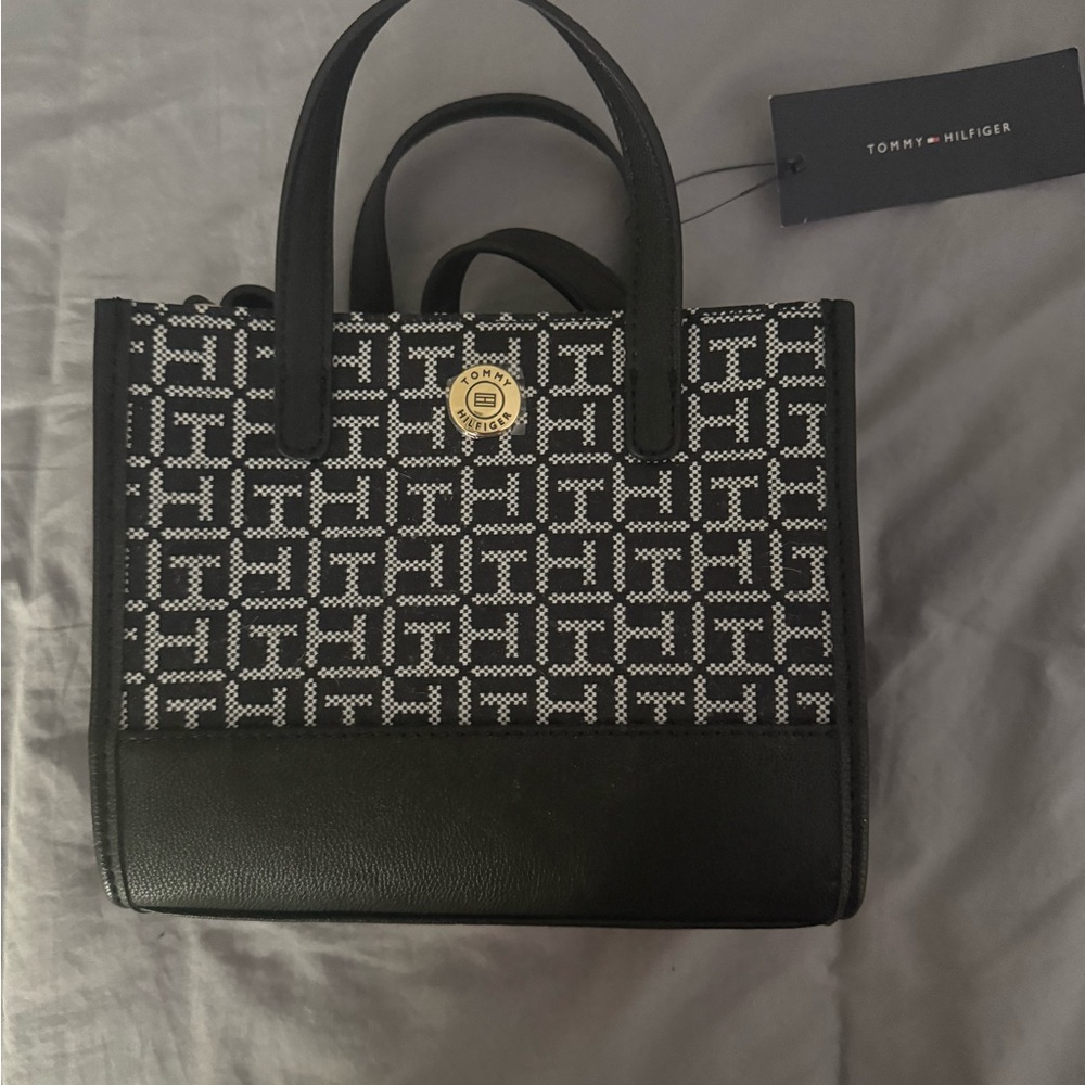 Tommy Hilfiger Black and White Geometric Satchel